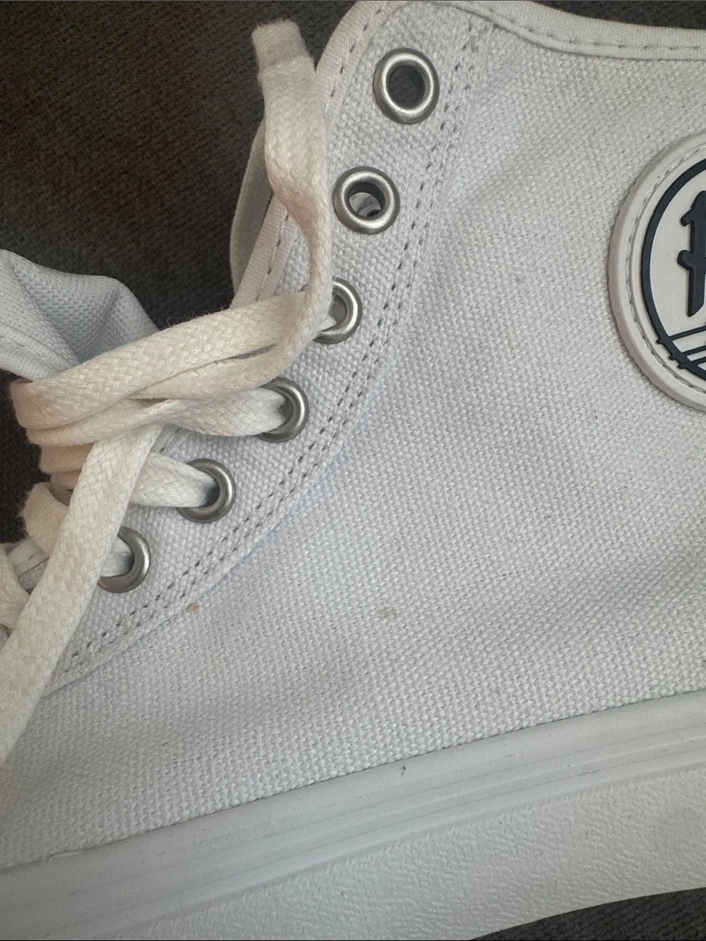 P.F. Flyers White High-Top Canvas Sneakers with Green Laces